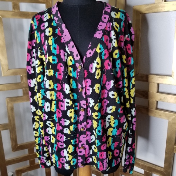 Escada Floral Pink Cardigan Sweater Gold Button XL - Picture 5 of 8